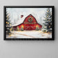 Vintage Christmas Canvas Painting, Red Barn And Snowy Pines Winter Wall Art Decor, Xmas Poster Gift