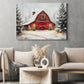 Vintage Christmas Canvas Painting, Red Barn And Snowy Pines Winter Wall Art Decor, Xmas Poster Gift