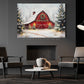 Vintage Christmas Canvas Painting, Red Barn And Snowy Pines Winter Wall Art Decor, Xmas Poster Gift