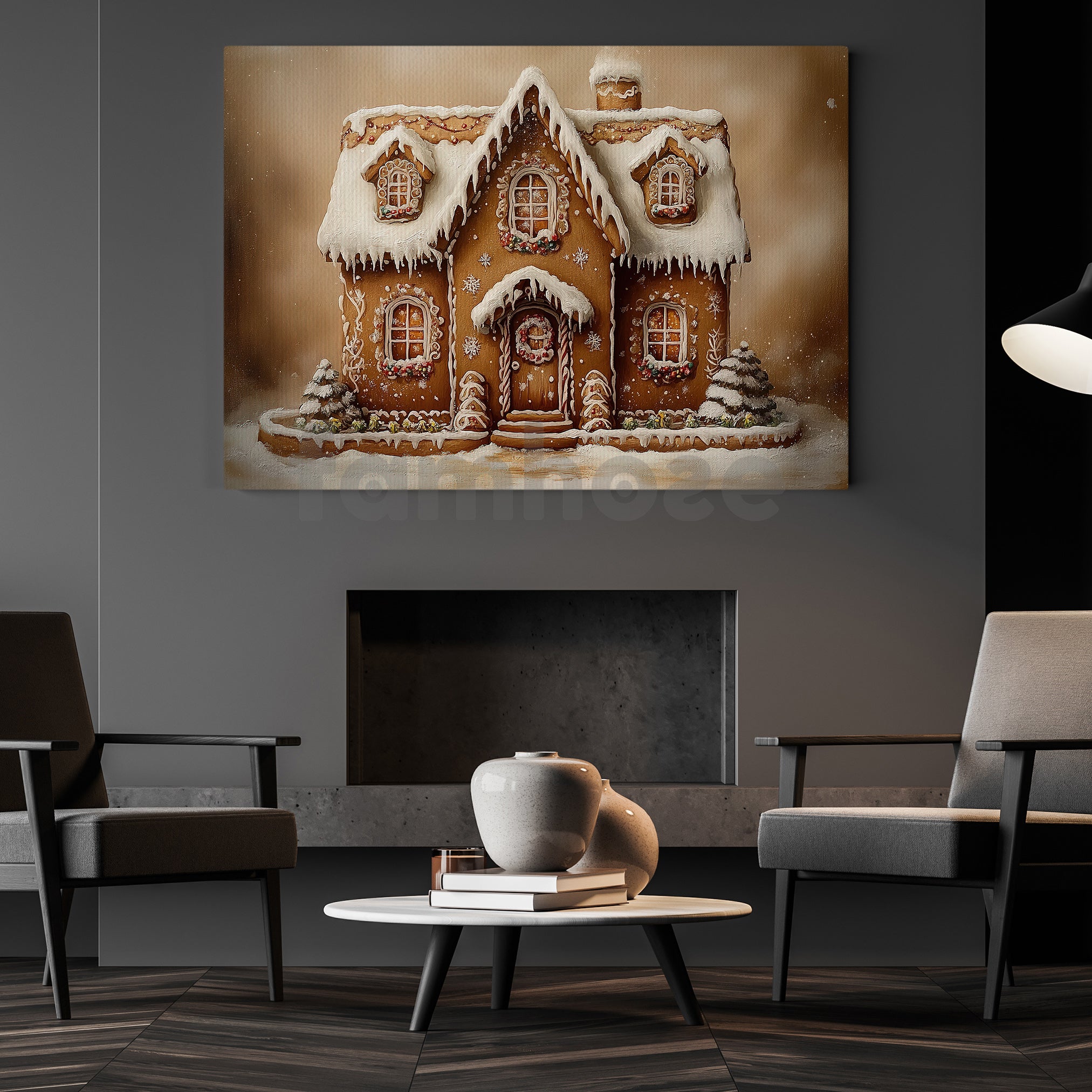 Snowy Christmas Gingerbread House Canvas Painting, Christmas