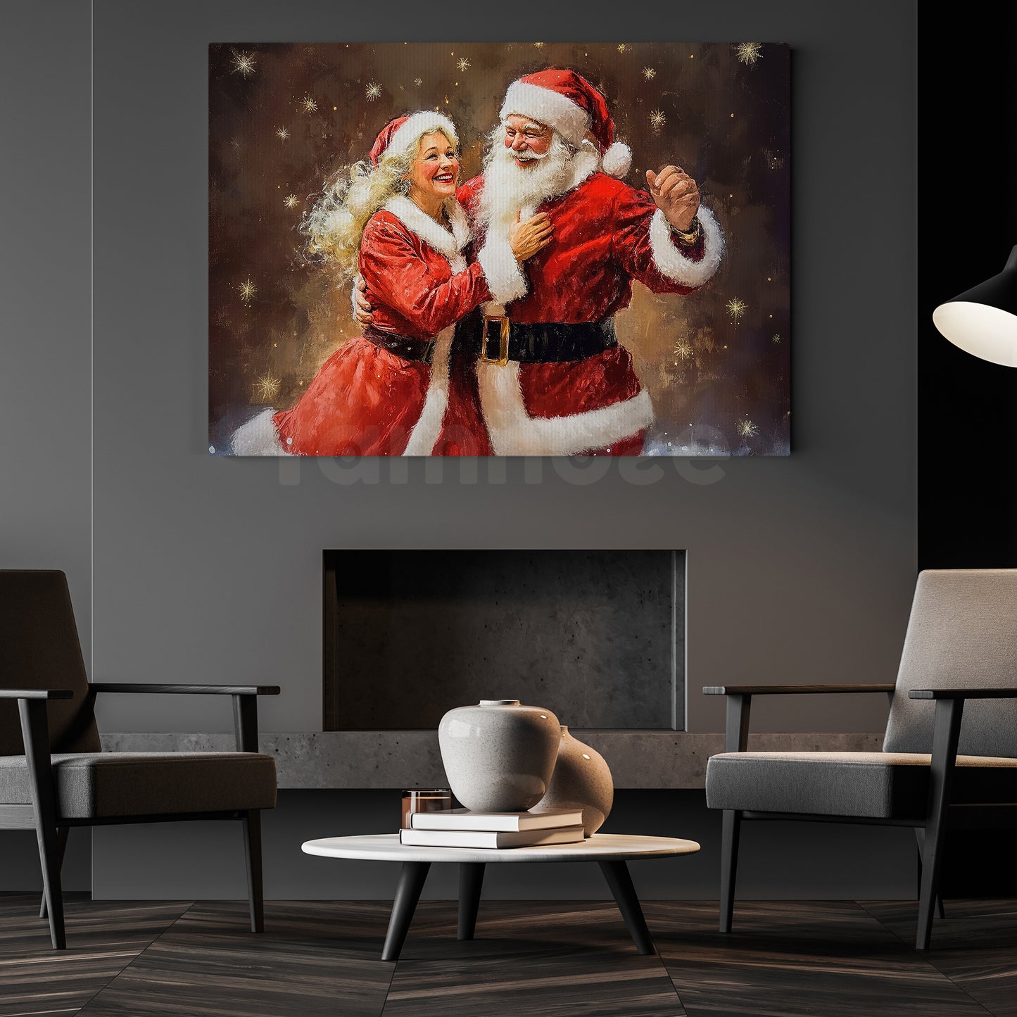 Santa Claus With His Love Christmas Canvas Painting, Santa Claus Wall Art Decor, Xmas Poster Gift