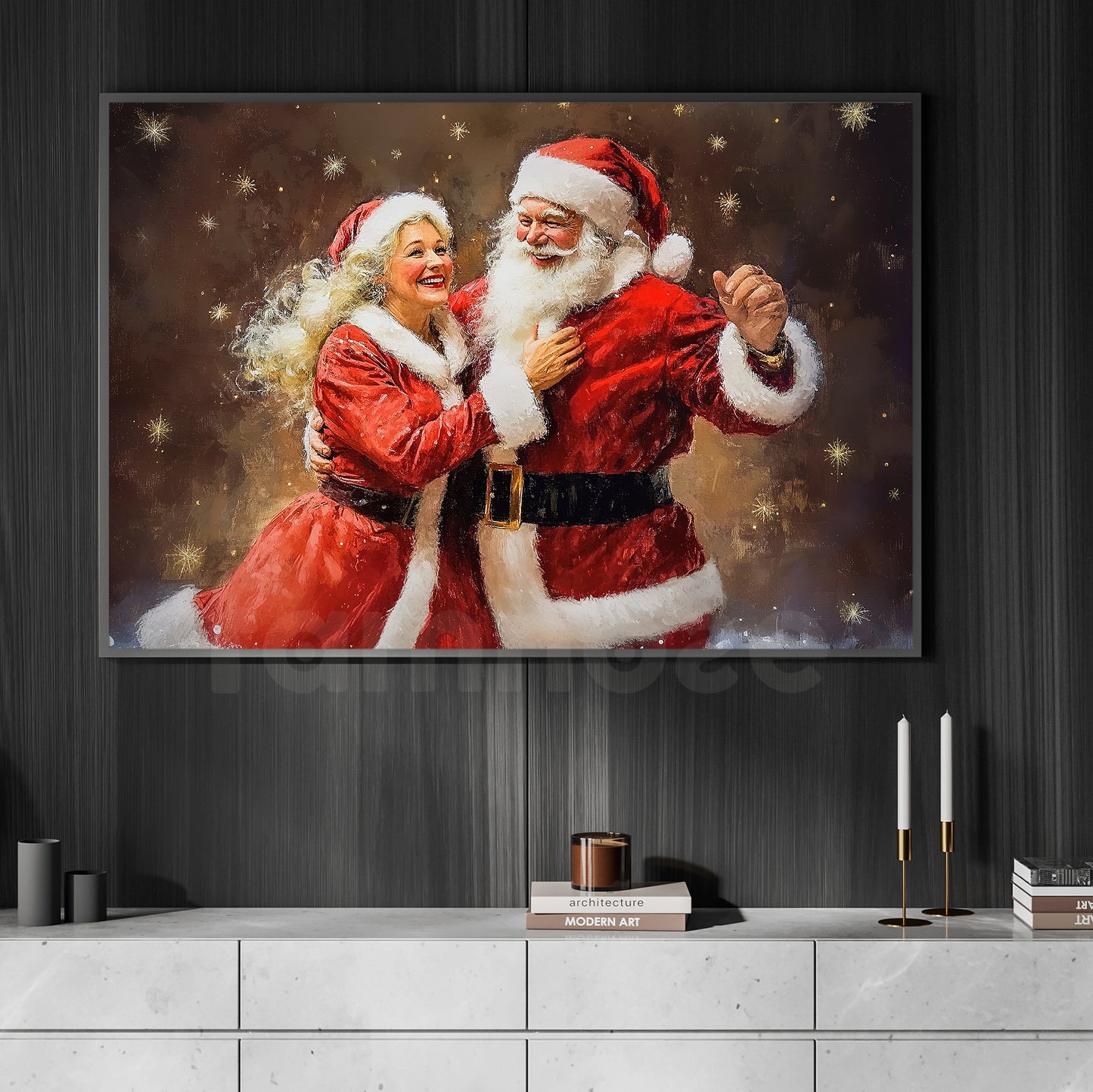 Santa Claus With His Love Christmas Canvas Painting, Santa Claus Wall Art Decor, Xmas Poster Gift