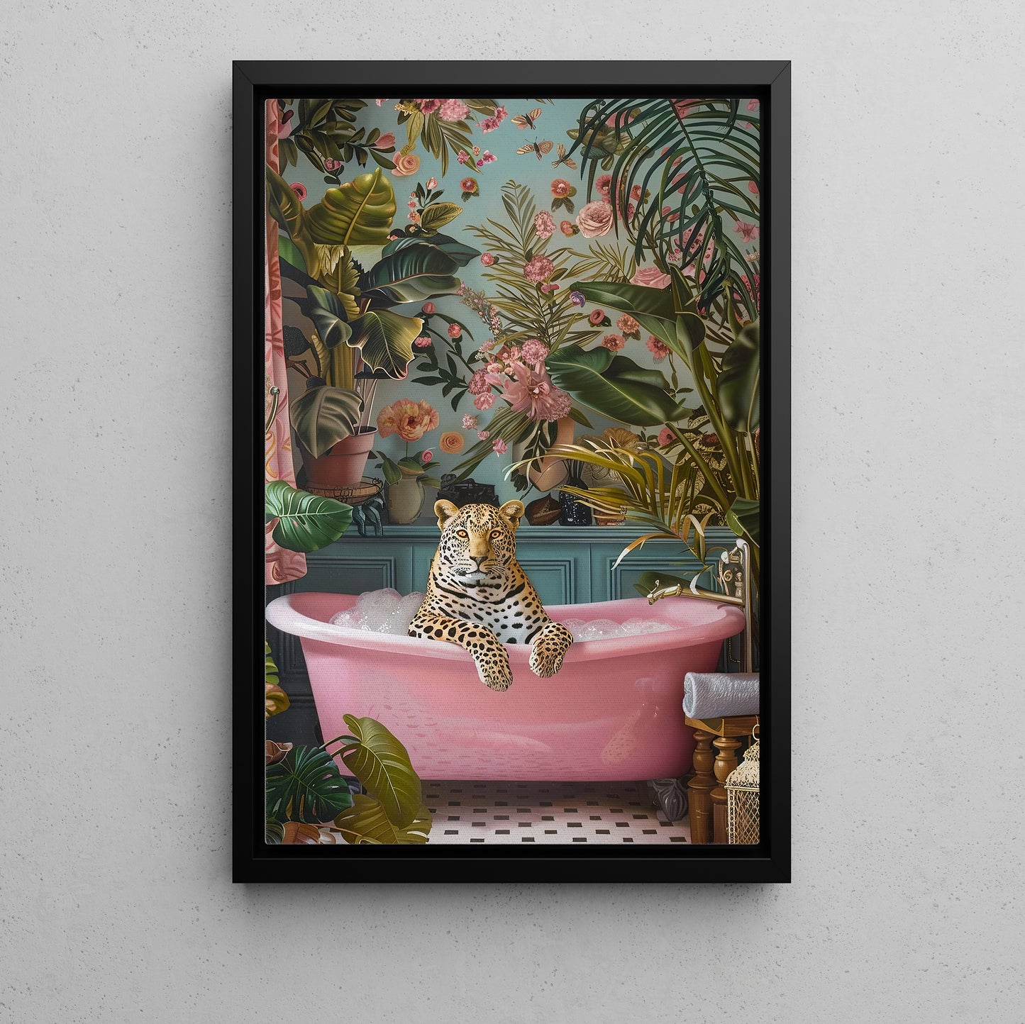 Spa Day In The Wild, Victorian Leopard Bathroom Canvas Painting, Victorian Animal Wall Art Decor, Restroom Poster Gift For Leopard Lovers