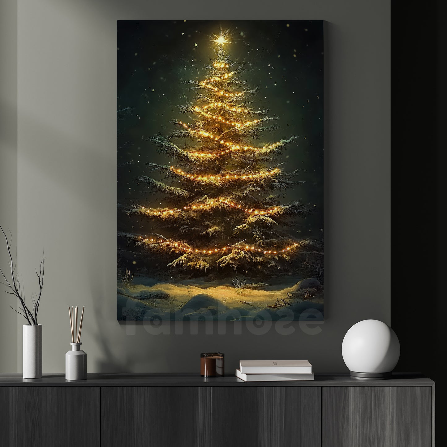 Interesting Christmas Canvas Painting, Glowing Christmas Tree Wall Art Decor, Xmas Poster Gift