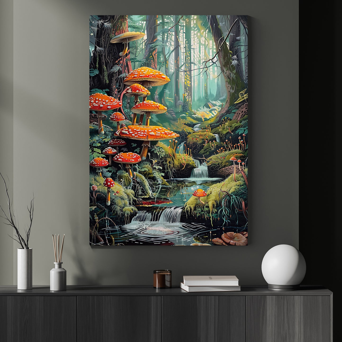 Mystic Mushroom Grove, Whispers Canvas Painting, Modern Wall Art Decor, Poster Gift For Landscapes Lovers