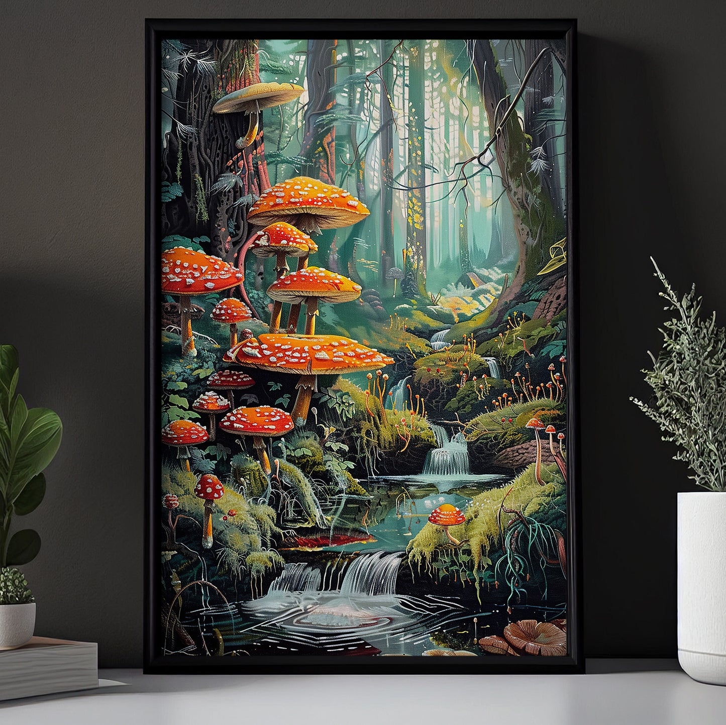 Mystic Mushroom Grove, Whispers Canvas Painting, Modern Wall Art Decor, Poster Gift For Landscapes Lovers