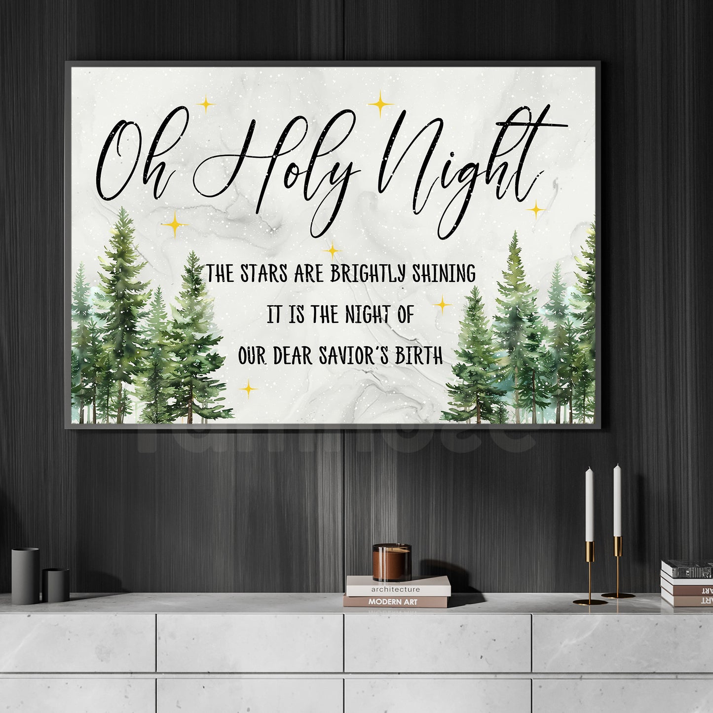 Christmas Canvas Painting, Oh Holy Night Wall Art Decor, Xmas Poster Gift For Christian Lovers