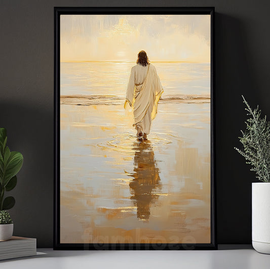 Interesting Jesus Canvas Painting, Jesus On The Beach At Dawn Christmas Wall Art Decor, Xmas Poster Gift For Christian Lovers