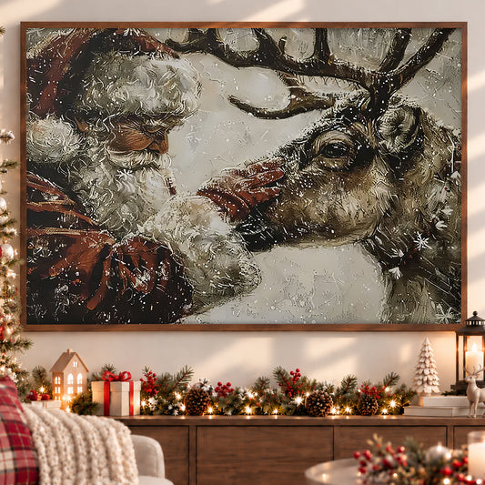 Christmas Canvas Painting, Santa Claus Whispering Winter Wishes Wall Art Decor, Xmas Poster Gift