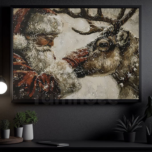 Christmas Canvas Painting, Santa Claus Whispering Winter Wishes Wall Art Decor, Xmas Poster Gift