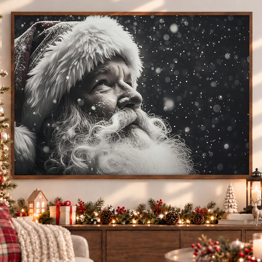 Christmas Canvas Painting, Santa Claus Looking Snow Wall Art Decor, Xmas Poster Gift