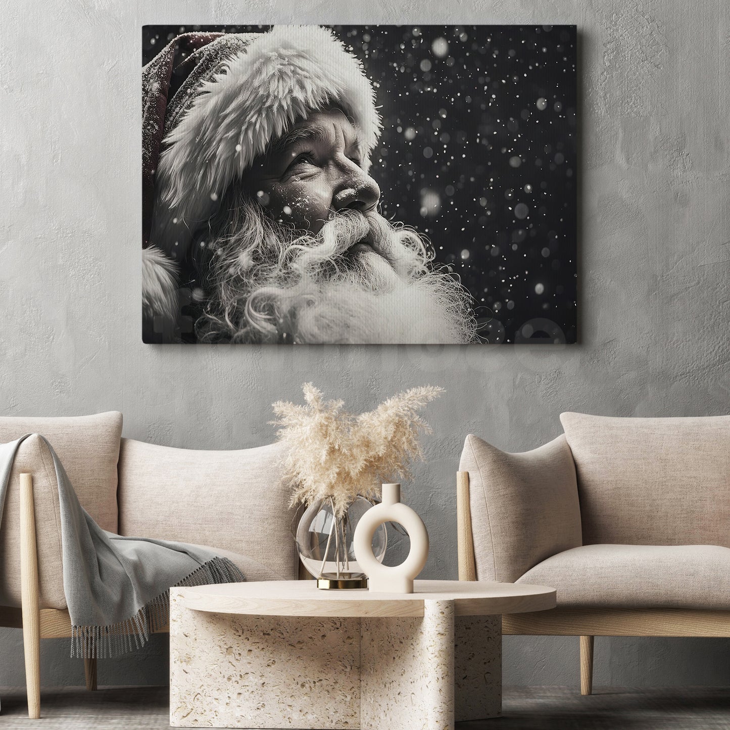 Christmas Canvas Painting, Santa Claus Looking Snow Wall Art Decor, Xmas Poster Gift