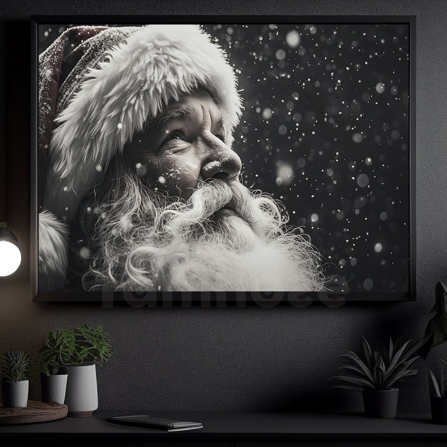 Christmas Canvas Painting, Santa Claus Looking Snow Wall Art Decor, Xmas Poster Gift