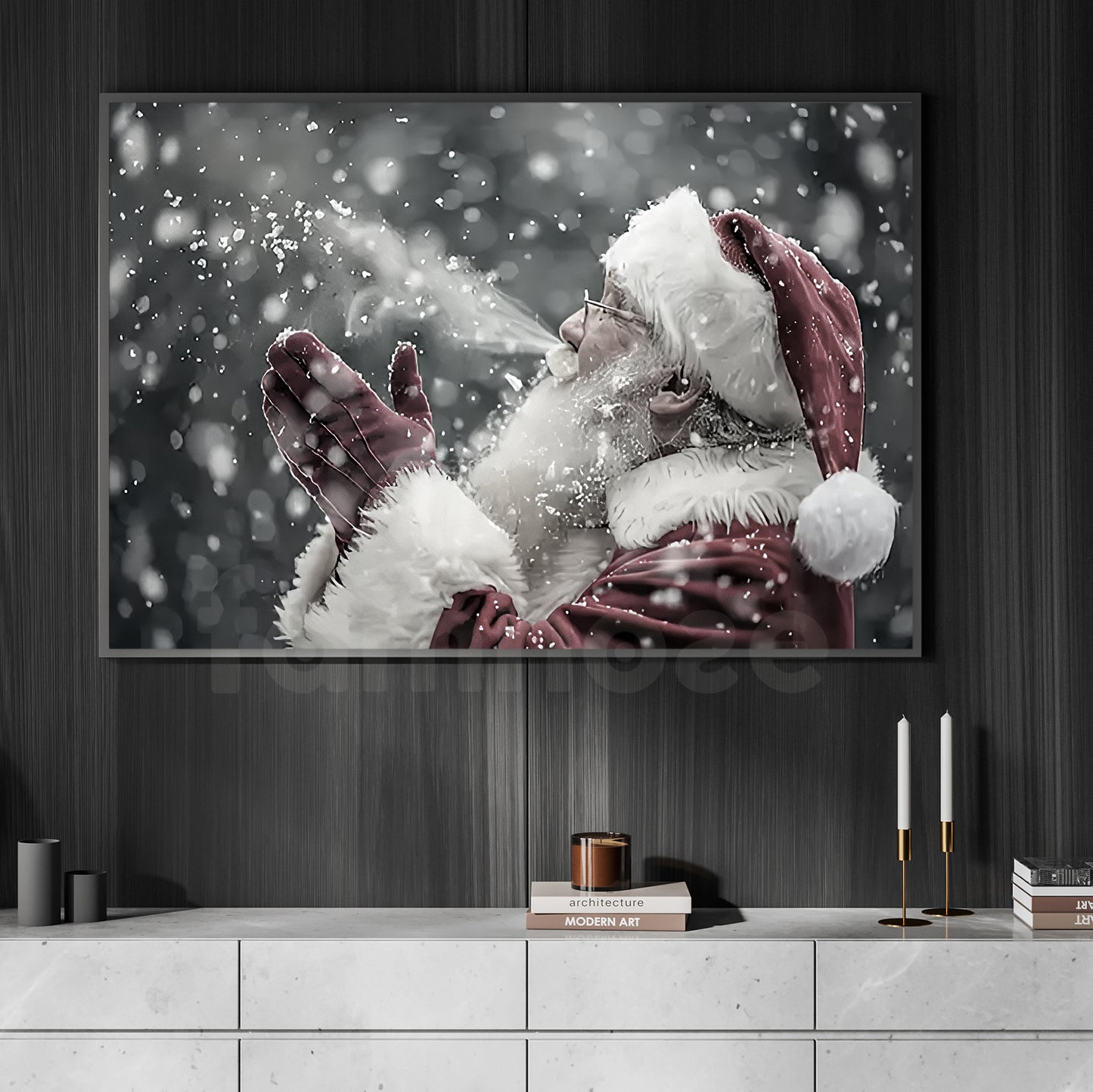 Christmas Canvas Painting, Santa Claus Playing Snow Wall Art Decor, Xmas Poster Gift