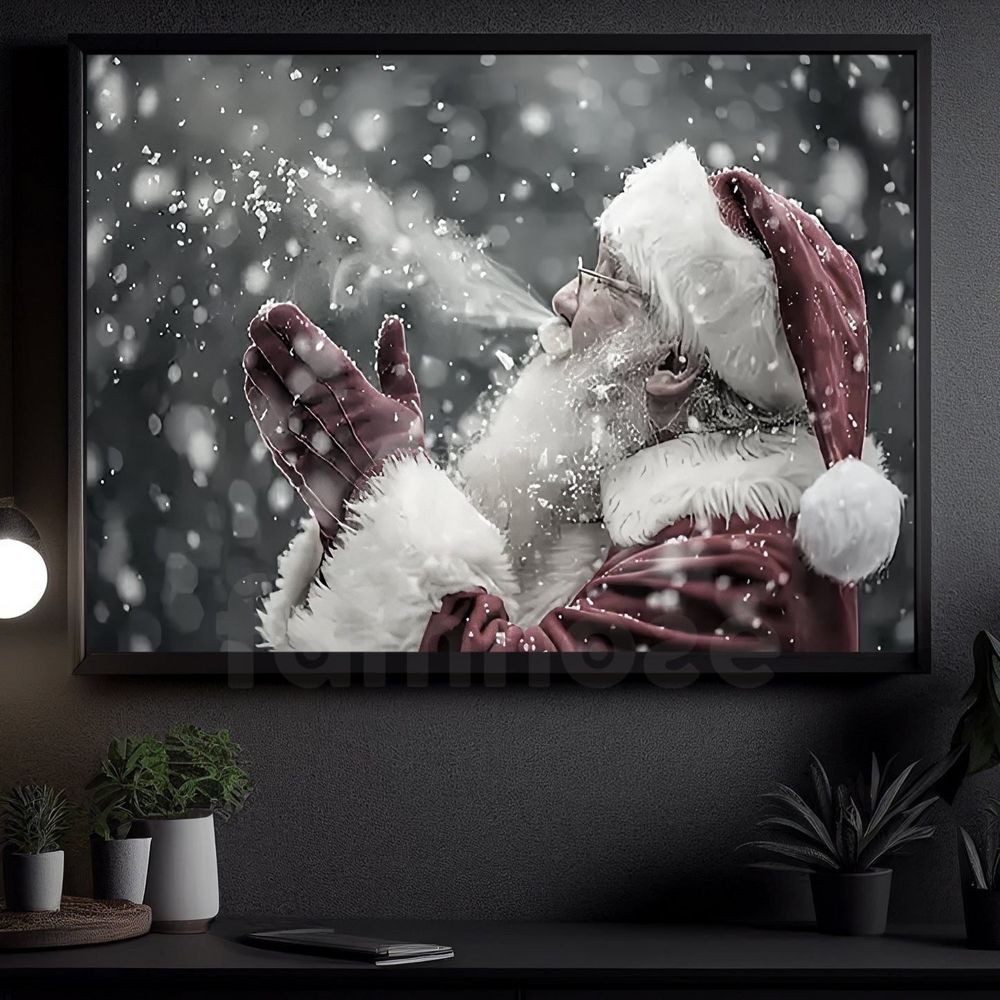 Christmas Canvas Painting, Santa Claus Playing Snow Wall Art Decor, Xmas Poster Gift