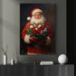 Interesting Christmas Canvas Painting, Santa Claus Gave A Beautiful Bouquet Of Flowers Wall Art Decor, Xmas Poster Gift For Santa Lovers