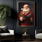 Interesting Christmas Canvas Painting, Santa Claus Gave A Beautiful Bouquet Of Flowers Wall Art Decor, Xmas Poster Gift For Santa Lovers