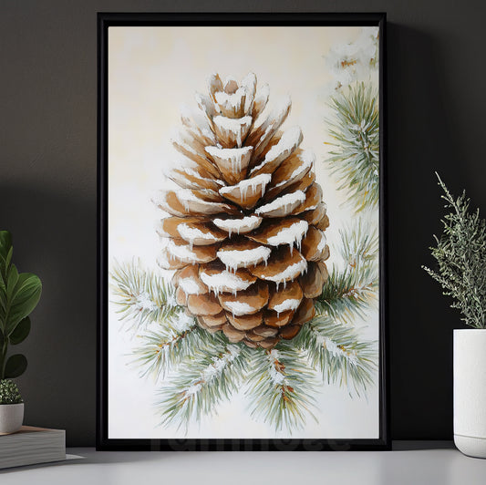 Christmas Canvas Painting, The Icy Pine Cone Wall Art Decor, Xmas Poster Gift