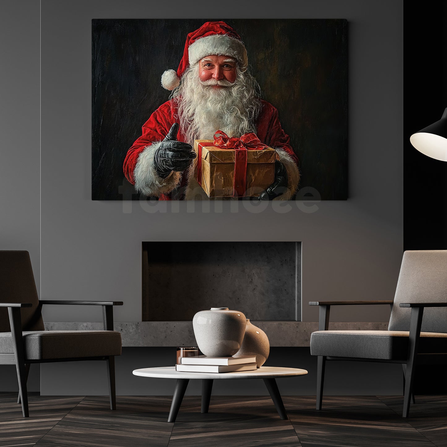 Santa Claus Gives Gift Christmas Canvas Painting, Santa Claus Wall Art Decor, Xmas Poster Gift