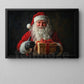 Santa Claus Gives Gift Christmas Canvas Painting, Santa Claus Wall Art Decor, Xmas Poster Gift