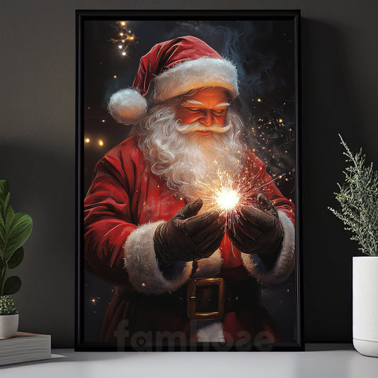 Christmas Canvas Painting, Santa's Magical Glow Wall Art Decor, Xmas Poster Gift