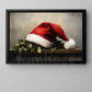 Christmas Canvas Painting, Holly and Hat Wall Art Decor, Xmas Poster Gift