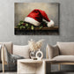 Christmas Canvas Painting, Holly and Hat Wall Art Decor, Xmas Poster Gift