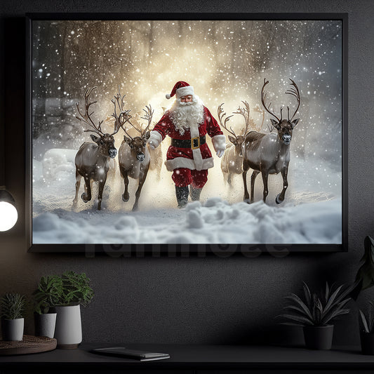 Christmas Canvas Painting, Santa's Magical Journey Wall Art Decor, Xmas Poster Gift