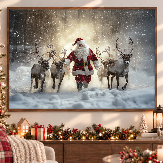 Christmas Canvas Painting, Santa's Magical Journey Wall Art Decor, Xmas Poster Gift