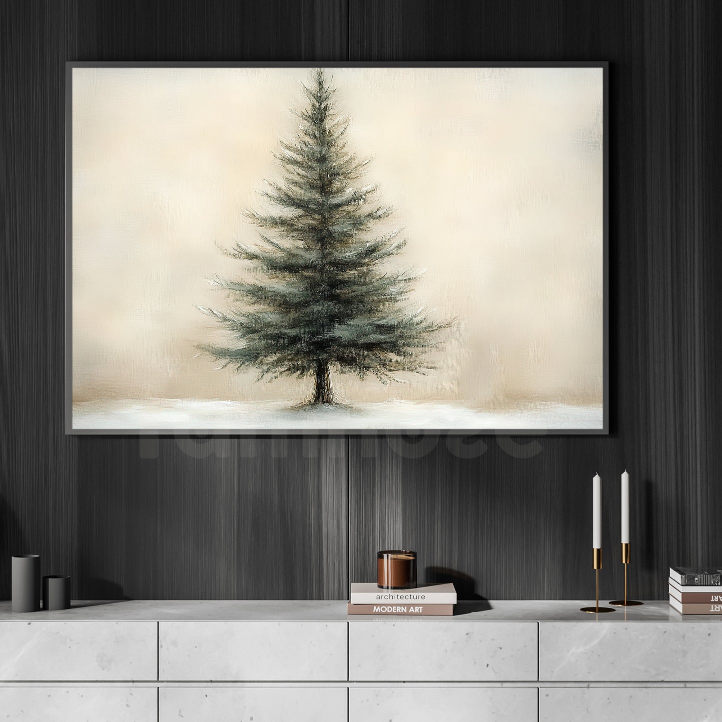 Christmas Canvas Painting, The Lone Pine Wall Art Decor, Xmas Poster Gift For Christmas Tree Lovers