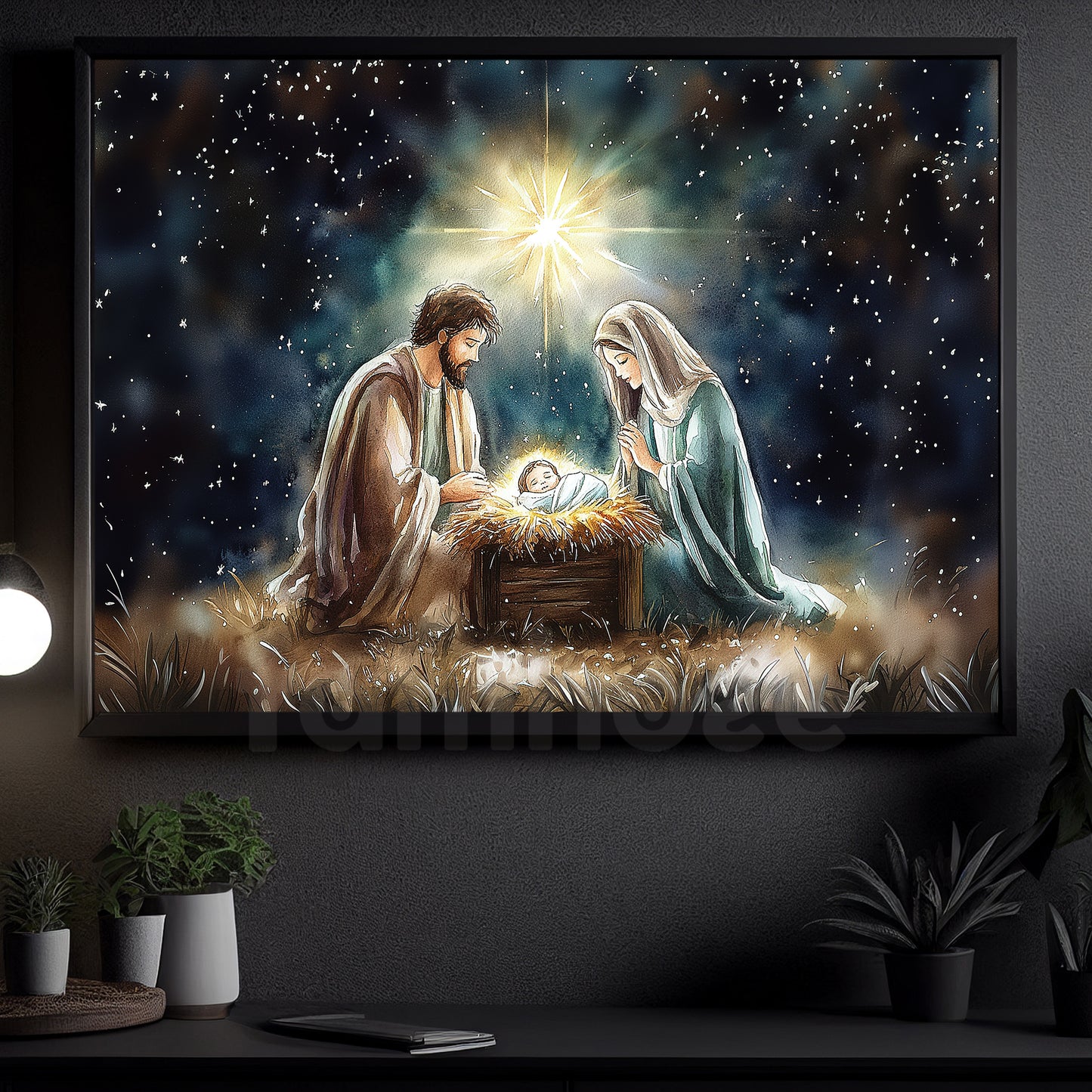 Christmas Canvas Painting, Holy Night A Nativity Story Wall Art Decor, Xmas Poster Gift For Christian Lovers