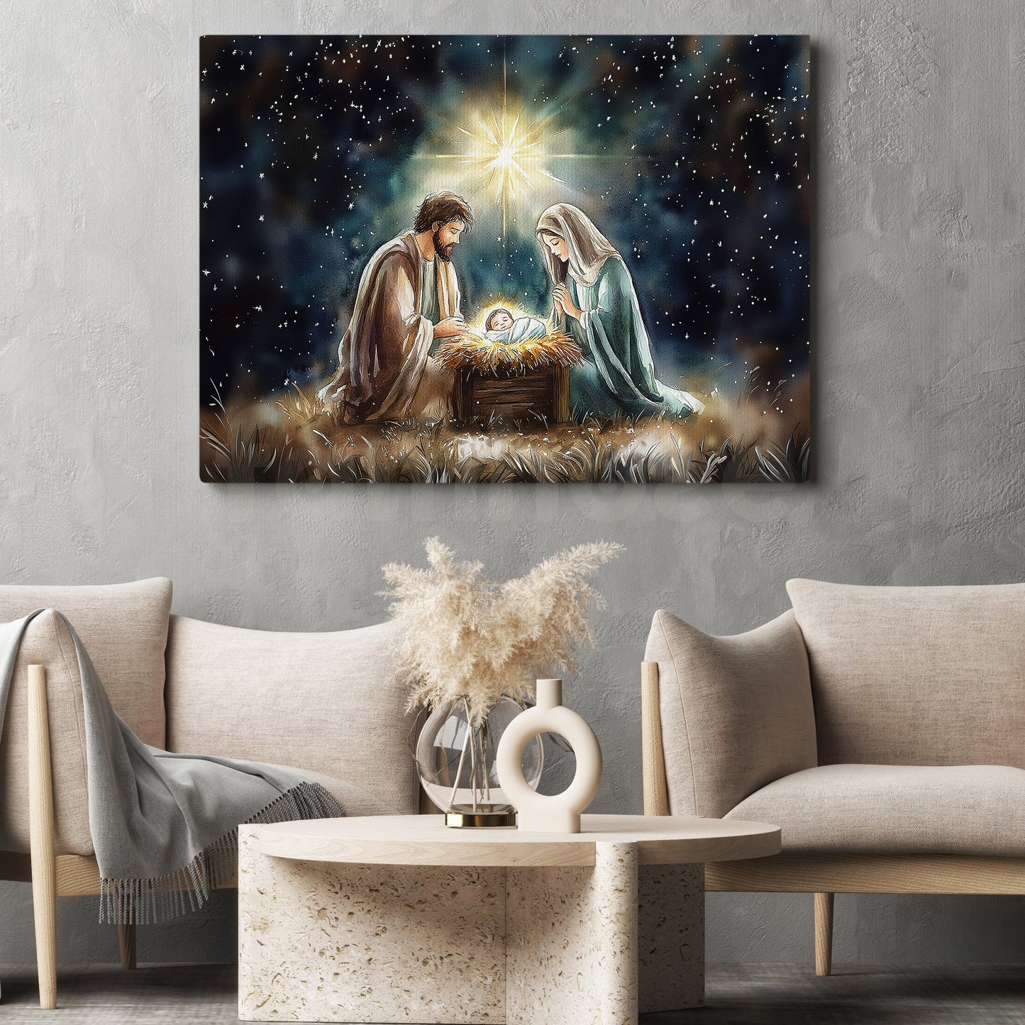 Christmas Canvas Painting, Holy Night A Nativity Story Wall Art Decor, Xmas Poster Gift For Christian Lovers