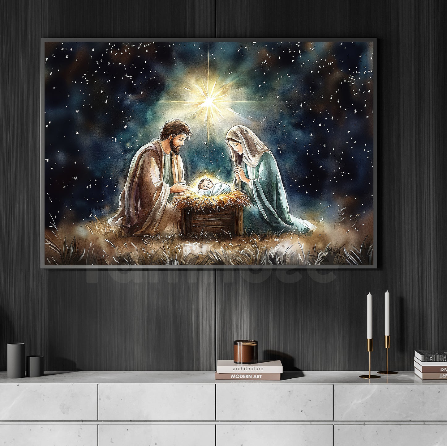 Christmas Canvas Painting, Holy Night A Nativity Story Wall Art Decor, Xmas Poster Gift For Christian Lovers