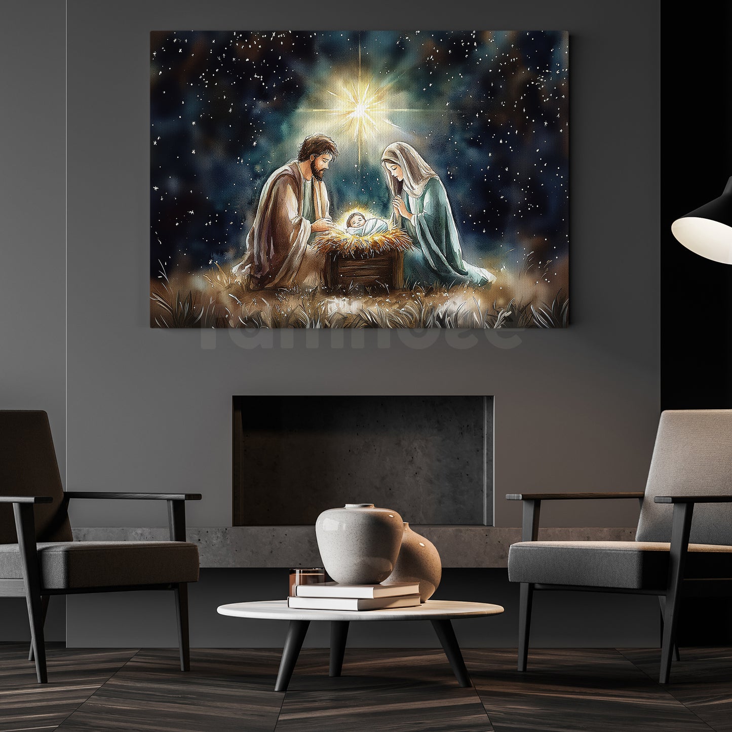 Christmas Canvas Painting, Holy Night A Nativity Story Wall Art Decor, Xmas Poster Gift For Christian Lovers