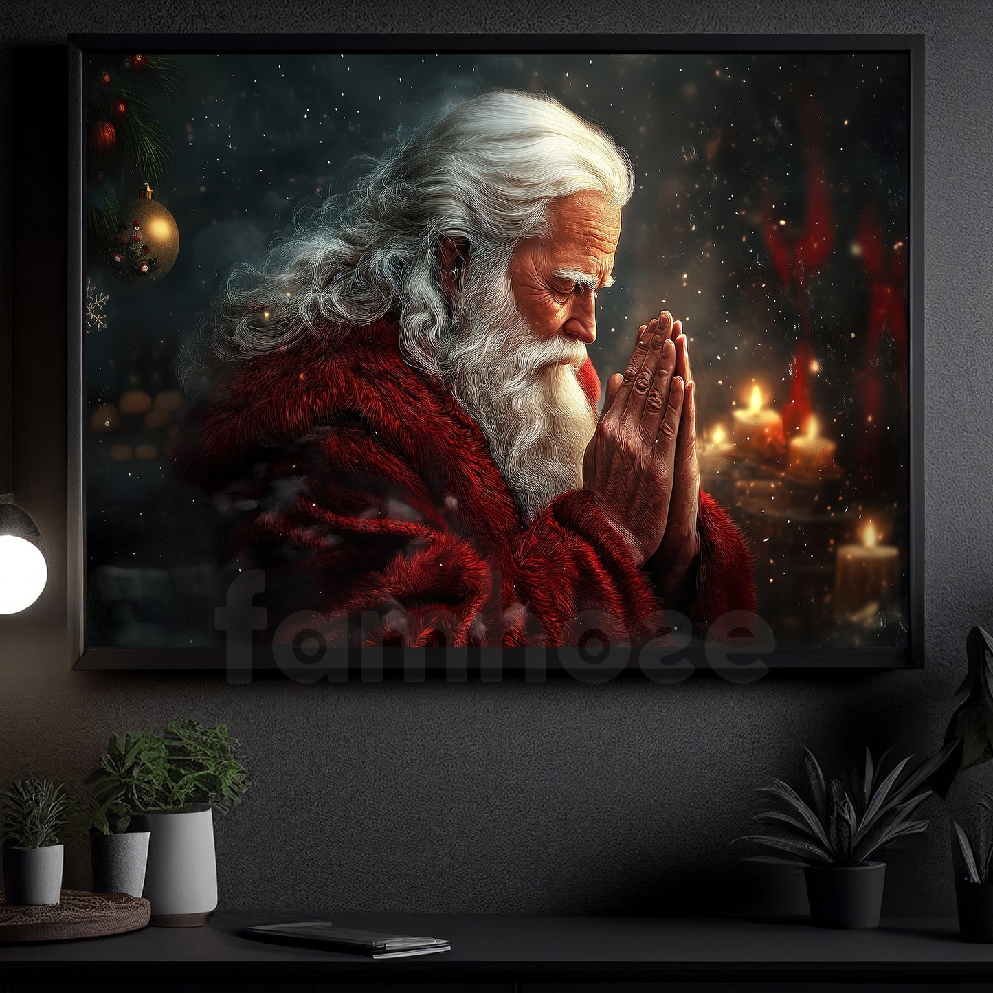 Christmas Canvas Painting, Santa's Silent Prayer Wall Art Decor, Xmas Poster Gift