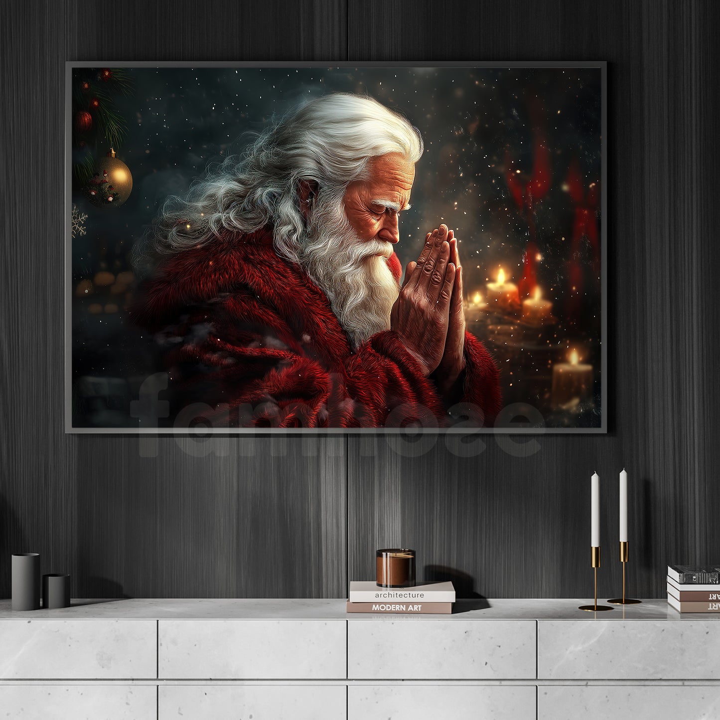 Christmas Canvas Painting, Santa's Silent Prayer Wall Art Decor, Xmas Poster Gift