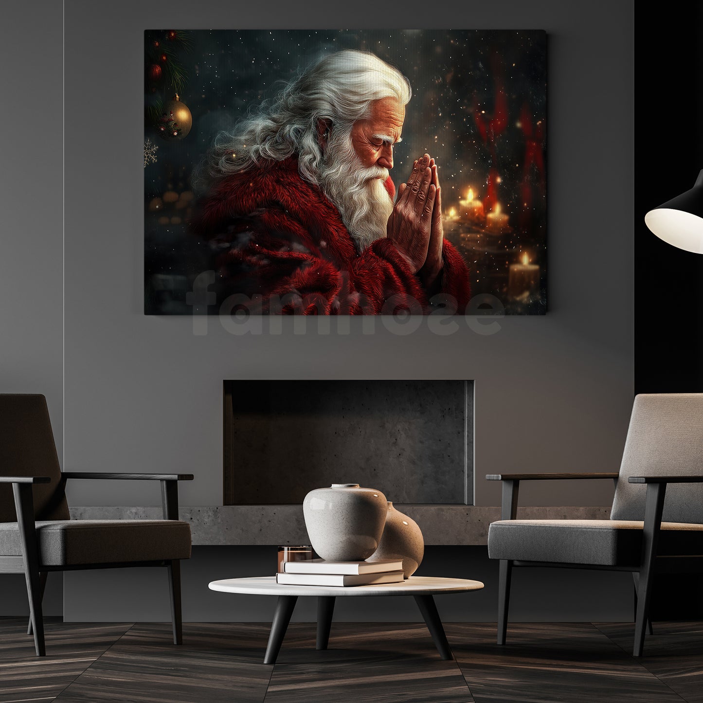 Christmas Canvas Painting, Santa's Silent Prayer Wall Art Decor, Xmas Poster Gift