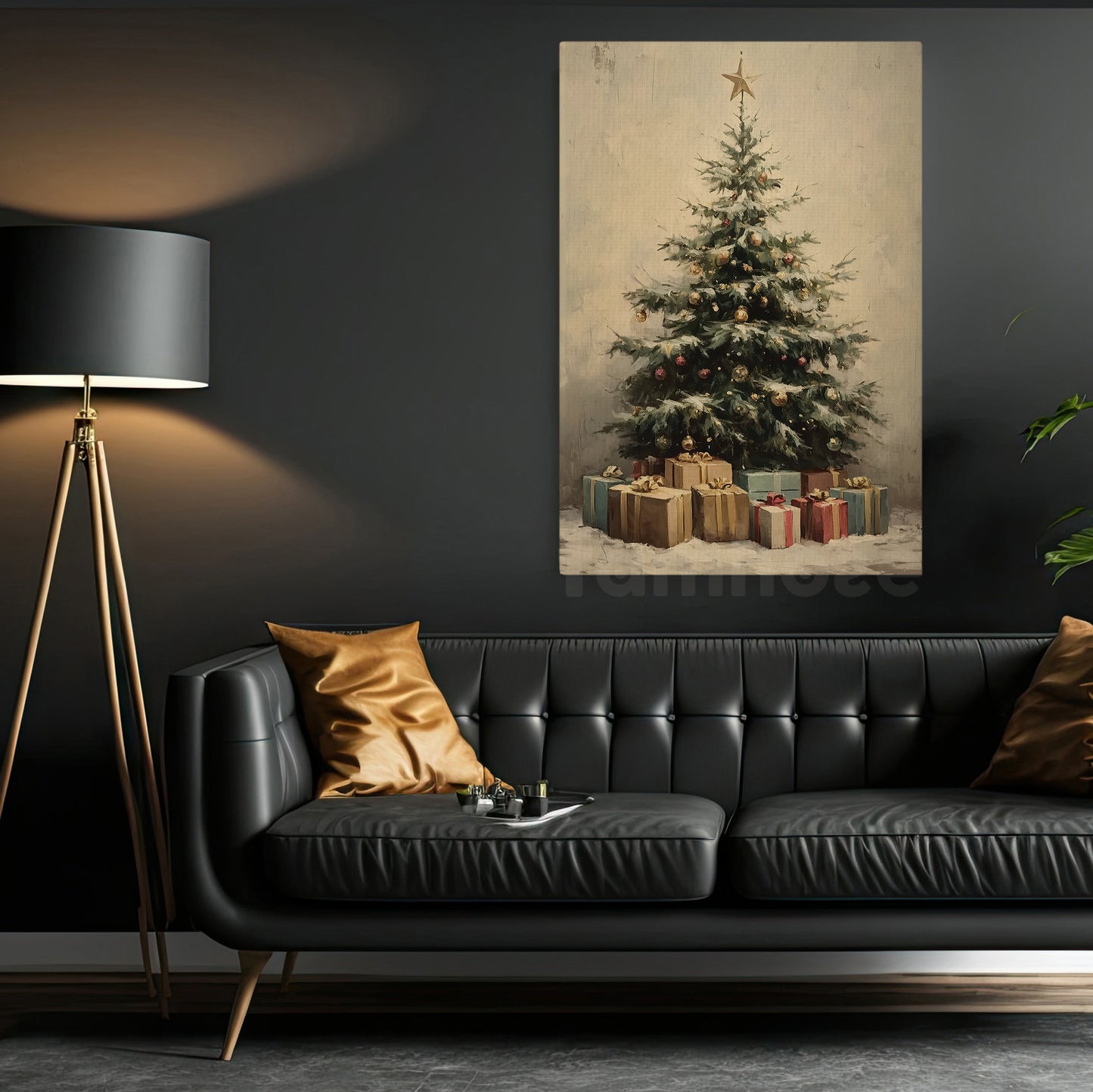 Christmas Canvas Painting, Christmas Tree And Gifts Wall Art Decor, Xmas Poster Gift