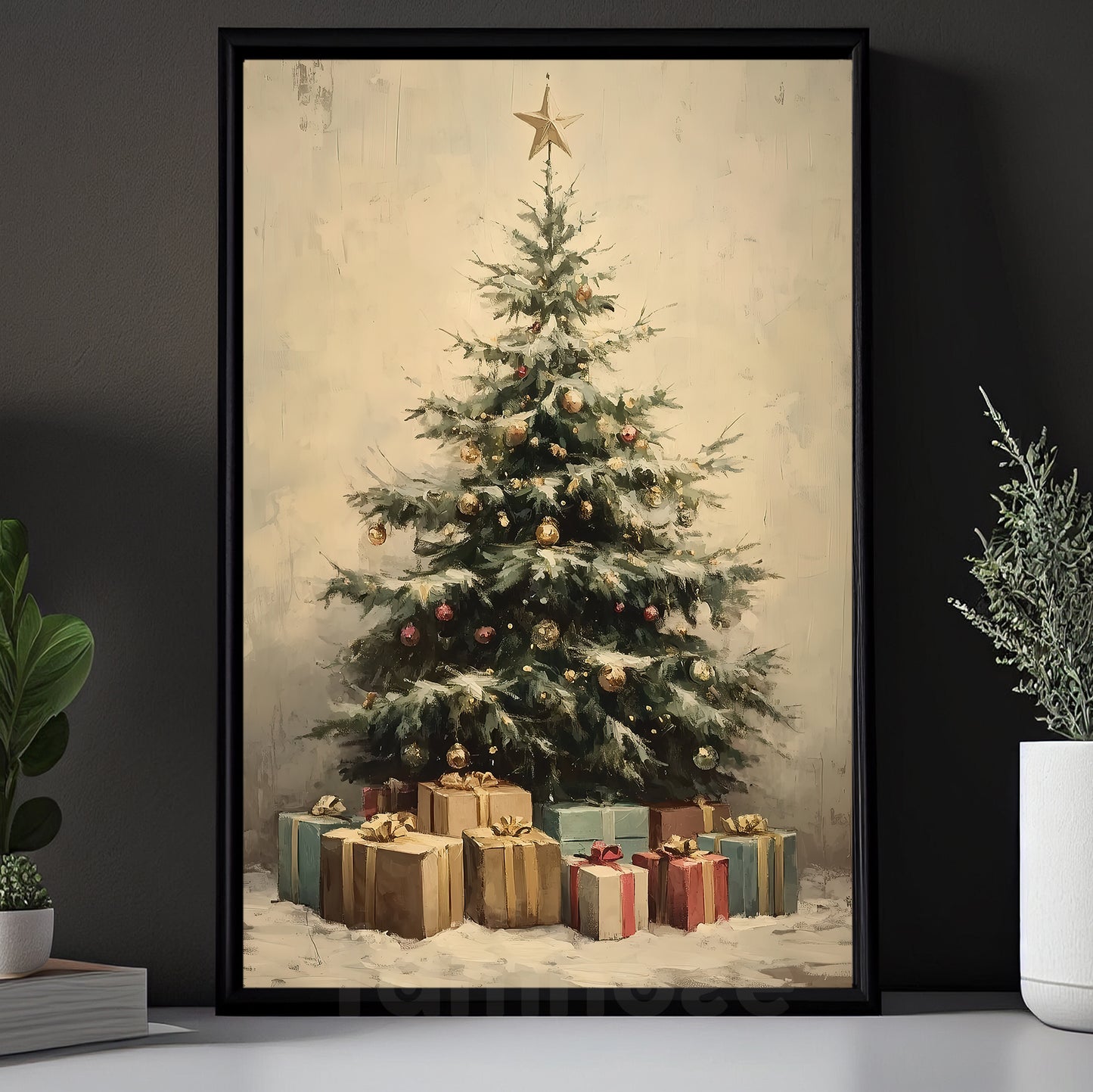 Christmas Canvas Painting, Christmas Tree And Gifts Wall Art Decor, Xmas Poster Gift