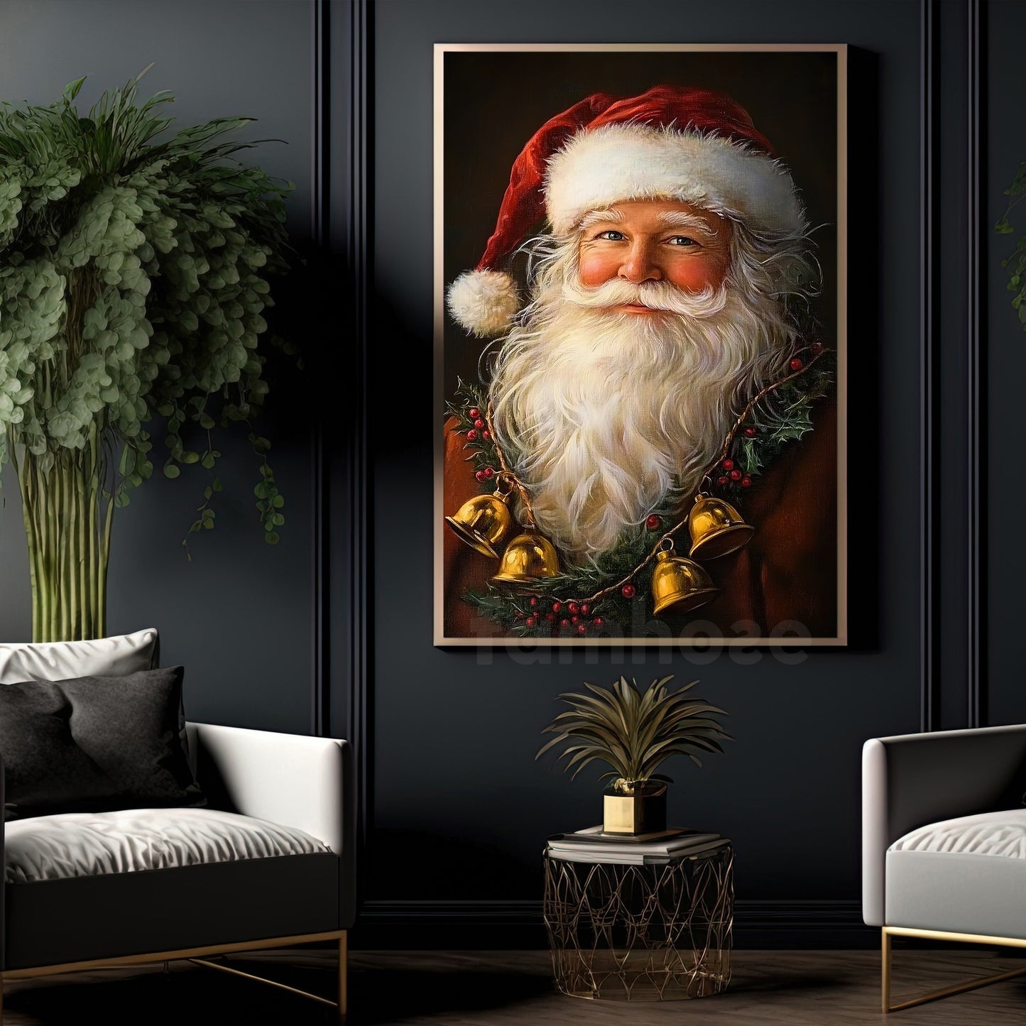 Christmas Canvas Painting, A Festive Portrait Santa Claus Wall Art Decor, Xmas Poster Gift