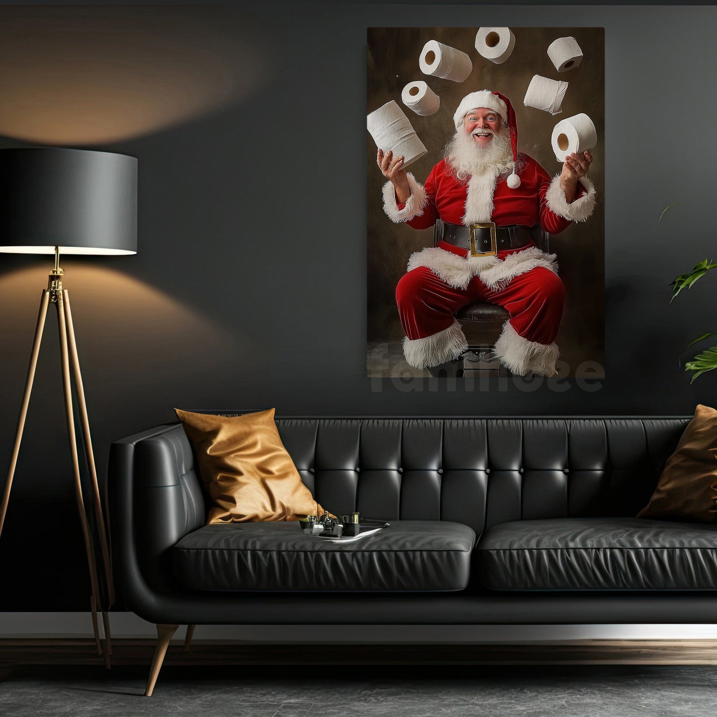 Funny Christmas Toilet Canvas Painting, Santa Claus In Toilet Wall Art Decor, Xmas Poster Gift