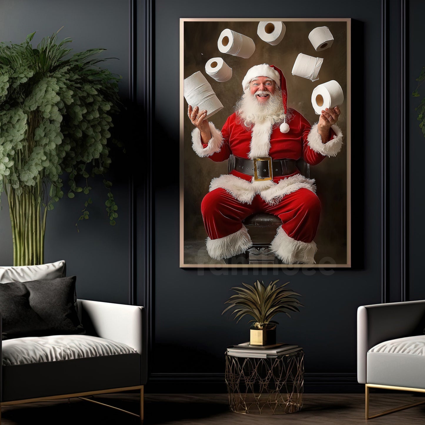 Funny Christmas Toilet Canvas Painting, Santa Claus In Toilet Wall Art Decor, Xmas Poster Gift