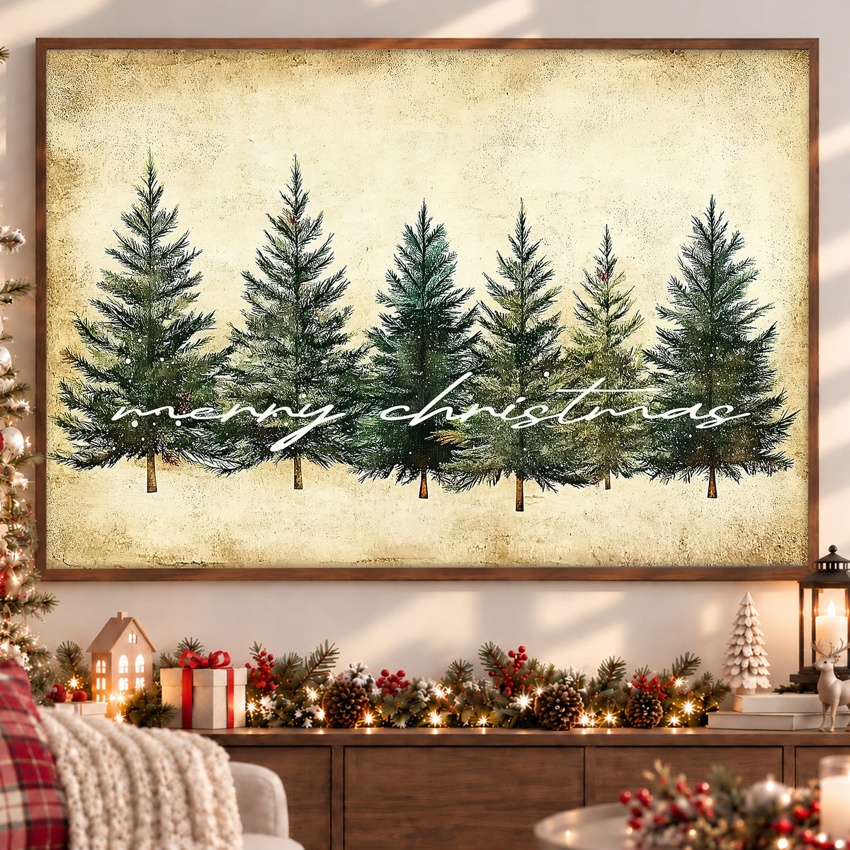 Christmas Canvas Painting, A Pine Tree Christmas Wall Art Decor, Xmas Poster Gift