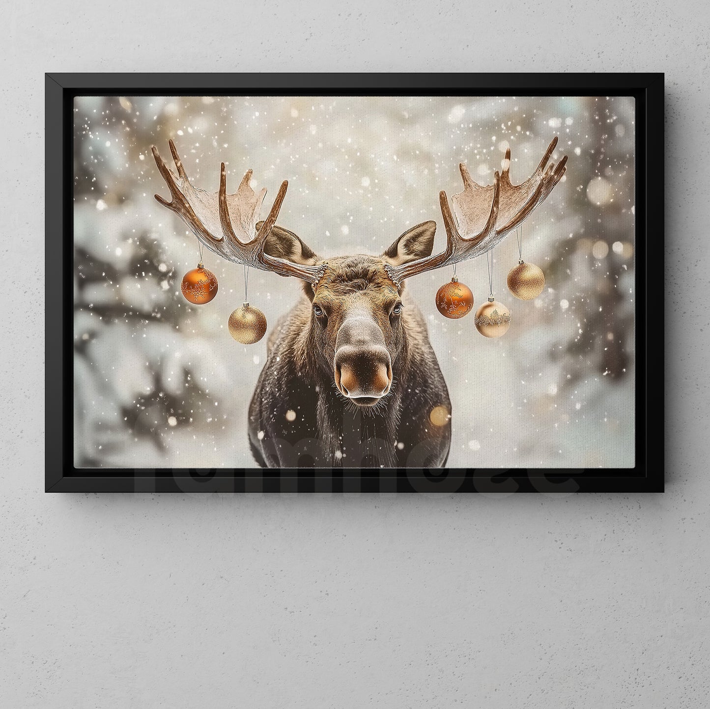 Christmas Canvas Painting, The Majestic Moose Wall Art Decor, Xmas Poster Gift