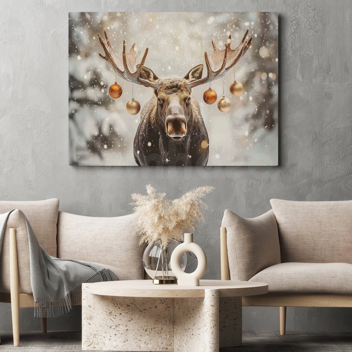 Christmas Canvas Painting, The Majestic Moose Wall Art Decor, Xmas Poster Gift