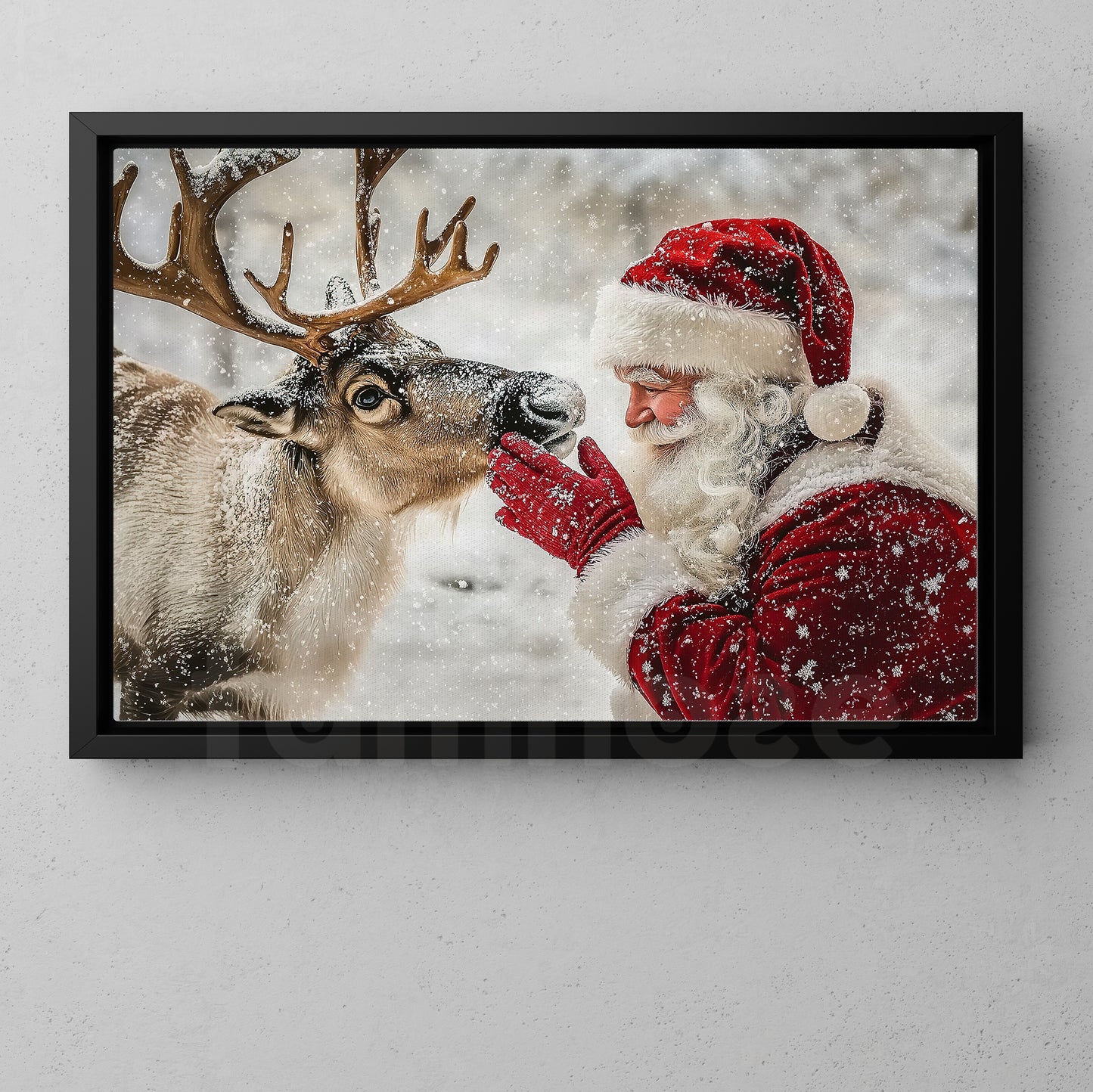 A Moment With Santa Christmas Canvas Painting, Santa Claus Wall Art Decor, Xmas Poster Gift For Reindeer Lovers