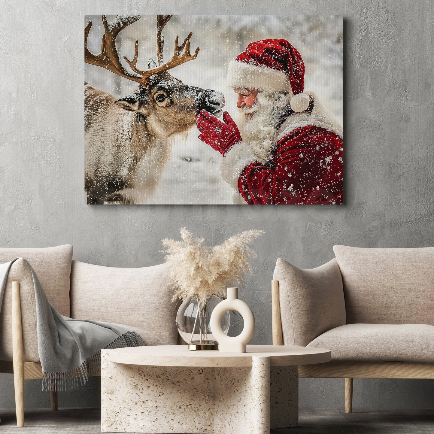 A Moment With Santa Christmas Canvas Painting, Santa Claus Wall Art Decor, Xmas Poster Gift For Reindeer Lovers