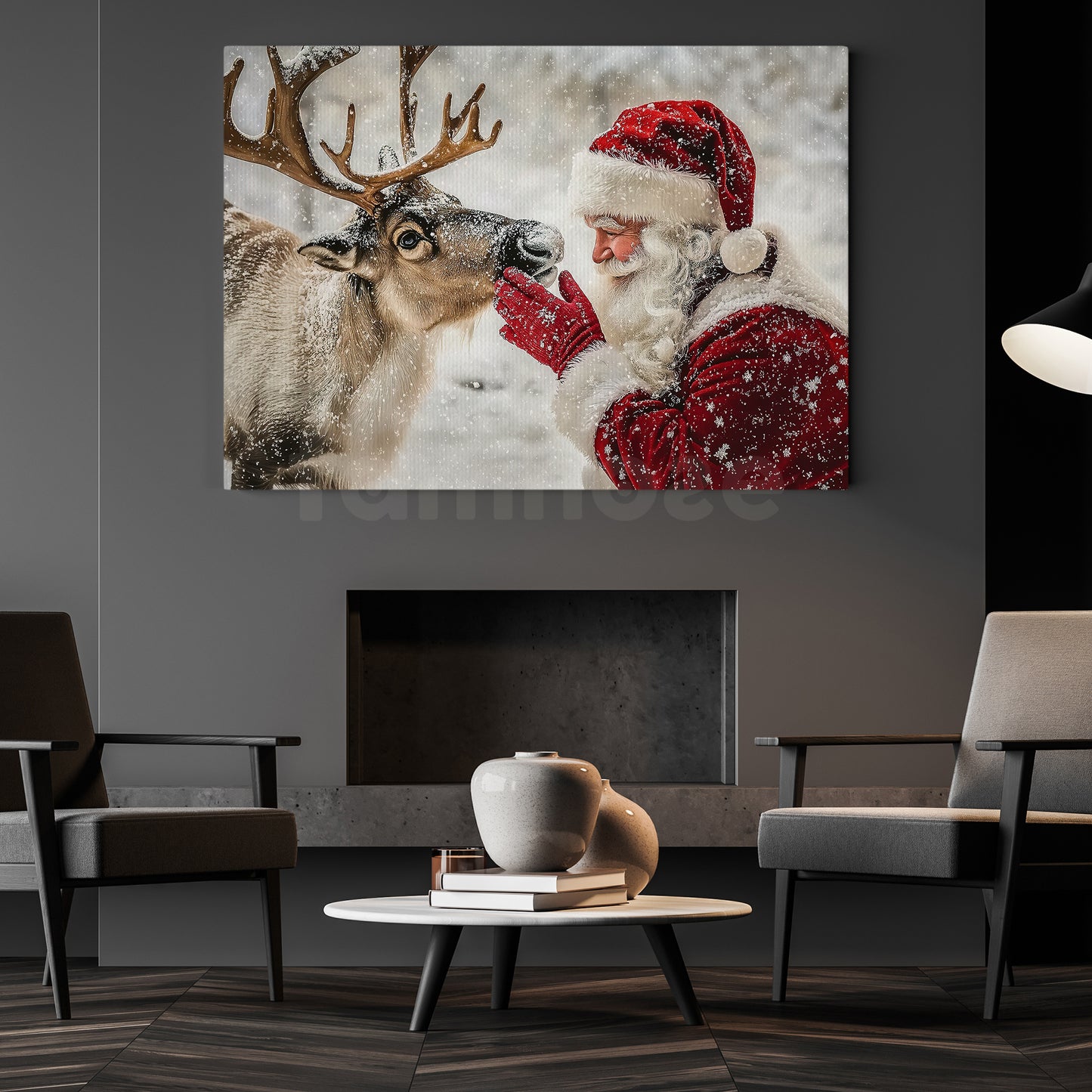 A Moment With Santa Christmas Canvas Painting, Santa Claus Wall Art Decor, Xmas Poster Gift For Reindeer Lovers