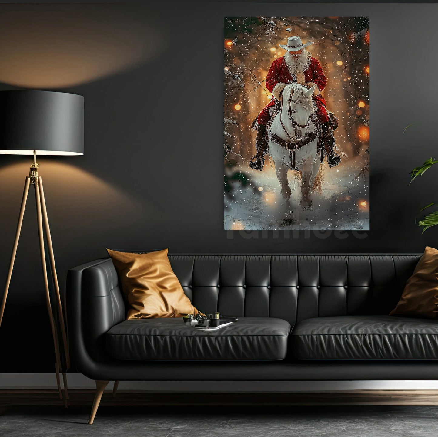 Christmas Cowboy Canvas Painting, Santa Claus Riding Horse Wall Art Decor, Xmas Poster Gift For Cowboy Lovers