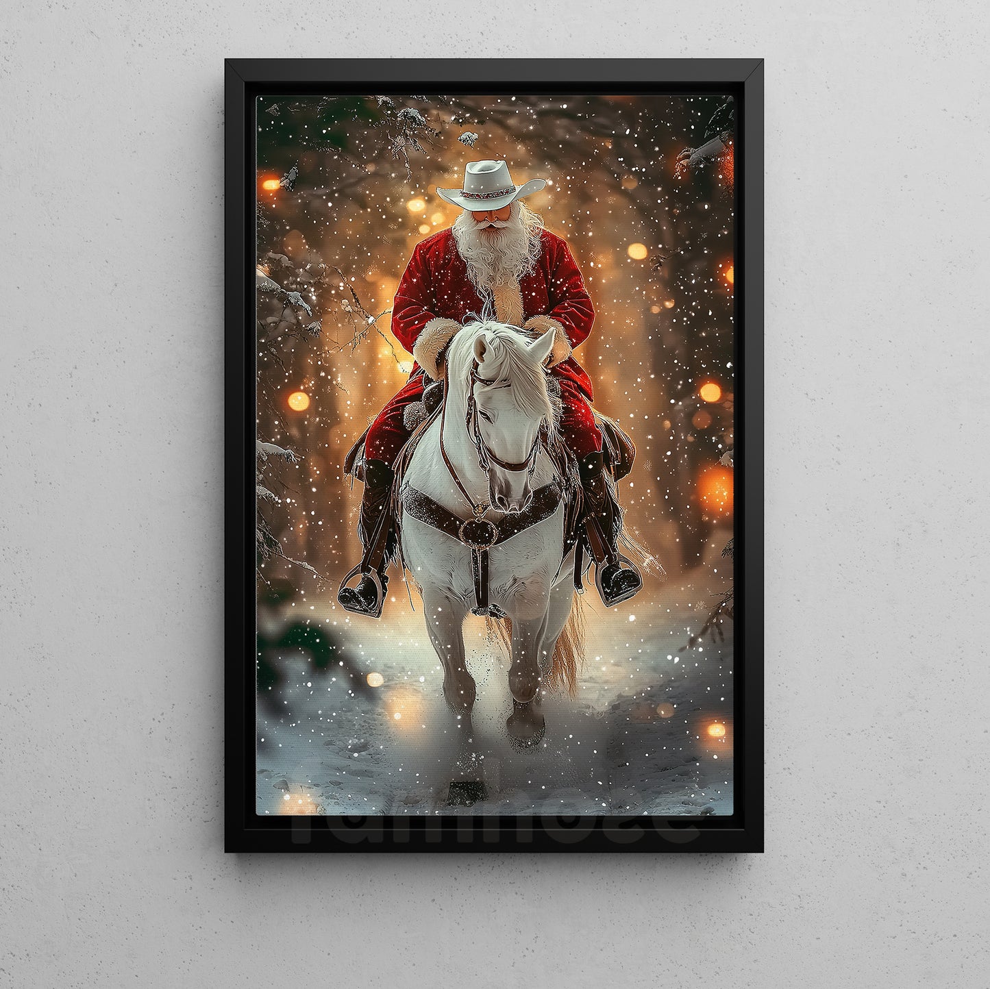 Christmas Cowboy Canvas Painting, Santa Claus Riding Horse Wall Art Decor, Xmas Poster Gift For Cowboy Lovers